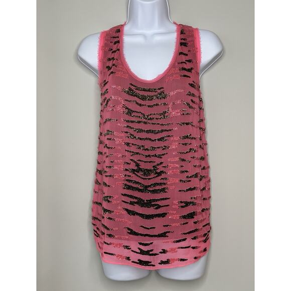 Elie Tahari Tops - Elie Tahari Silk Beaded Tank Womens M Pink Brown Tiger Stripe Office Career Work